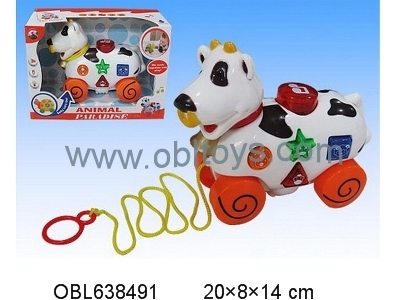 拖拉奶牛带灯光音乐 欧宝龙玩具的创新推拉玩具设计